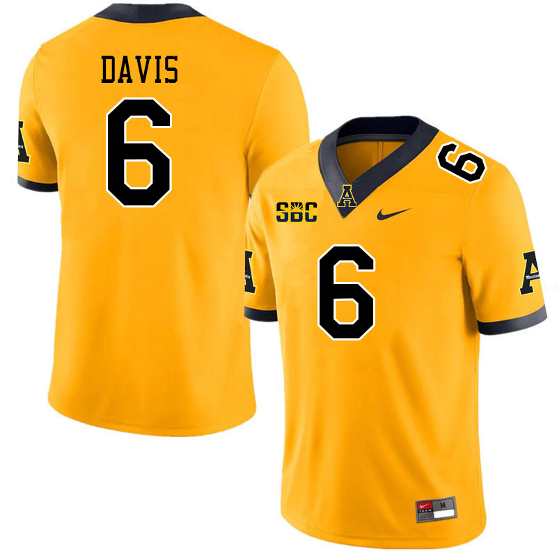 Men #6 Dashaun Davis Appalachian State Mountaineers College Football Jerseys Stitched Sale-Gold